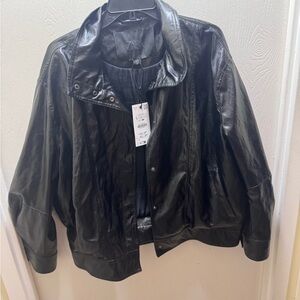Zara Black Faux Leather Bomber Jacket for Women size XL new w/tags